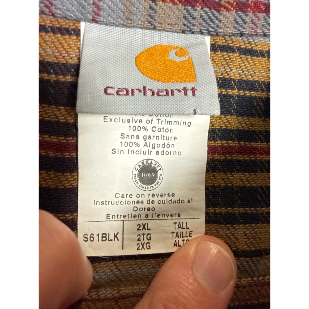 Carhartt Mens 2XL Tall Plaid Flannel Button Down Shirt S61BLK Multi Color Cotton - Picture 3 of 7